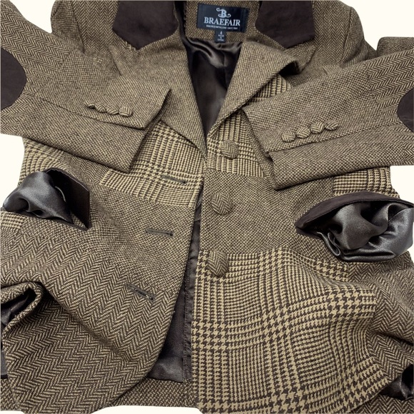 Braefair Tweed Wool Blend Equestrian Riding Button Blazer Brown Jacket Size 4 - Picture 10 of 16